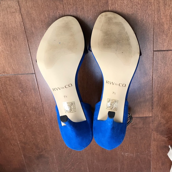 Blue 2 toned suede-feel open toe heeled sandal - Picture 9 of 11